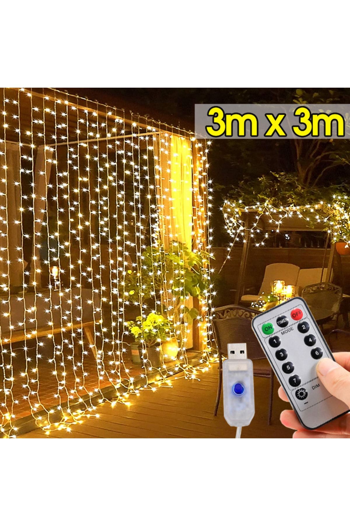 Kumandalı 8 Ayrı Moda Sahip 3mx3m ( 300 Cm X 300 Cm ) Perde Peri Usb Led