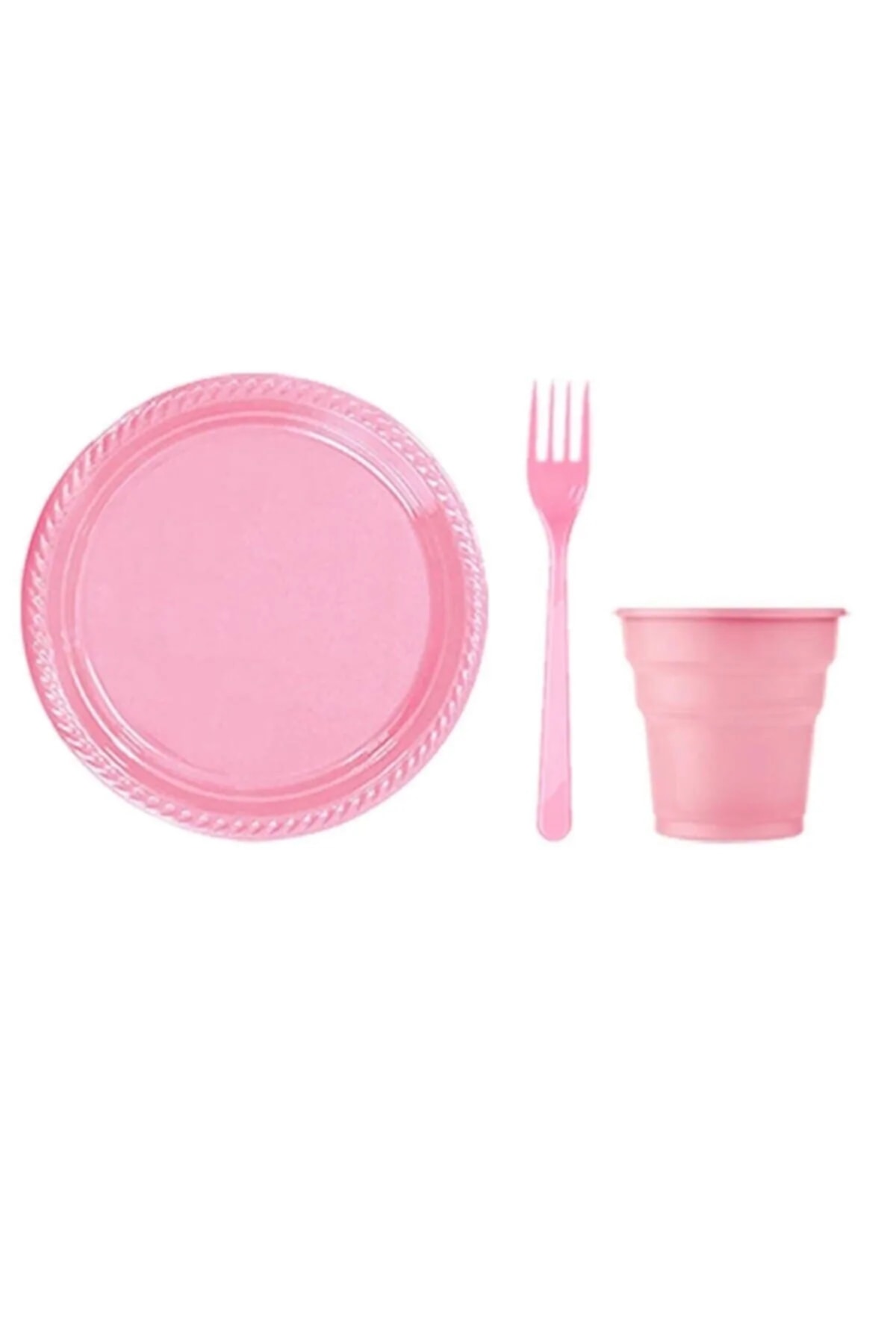 Party City Plastik Tabak Bardak Çatal Set 8 Kişilik Pembe Plastik Tabak Bardak Çatal Set Pembe