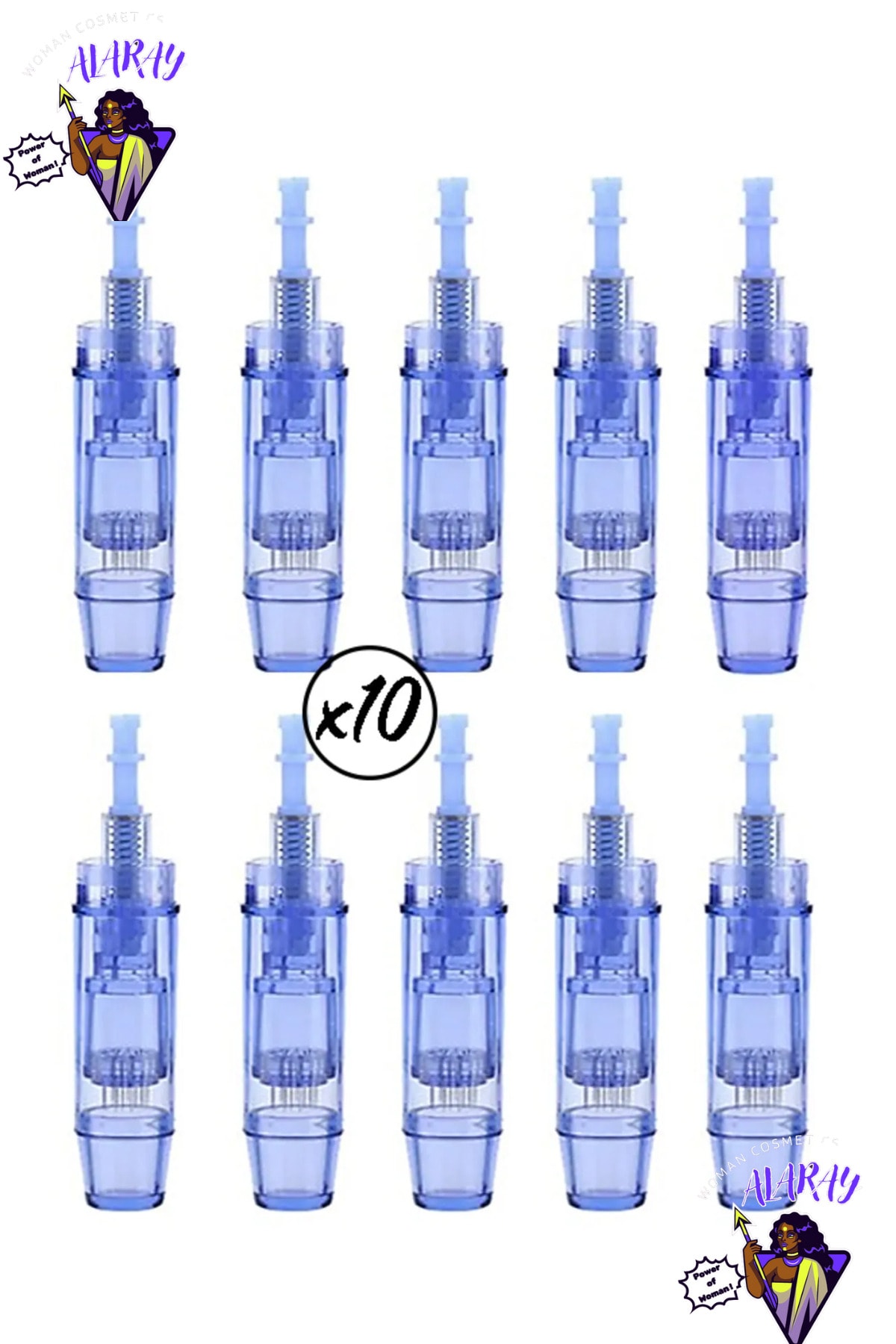 alaraycosmetics 10 Adet 36 Pın Dr.pen A6,m5,m7,n2c,e30 A1 Mavi Kapaklı Soketli Kartuş Dermapen Iğnesi Orjinal