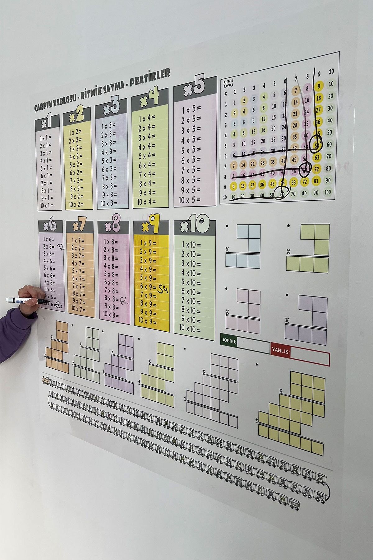 Tutunabilir Kağıt-Colorful Multiplication Table Writing Board Static Smart Paper Board 70X70 cm 1 Piece Pen 1