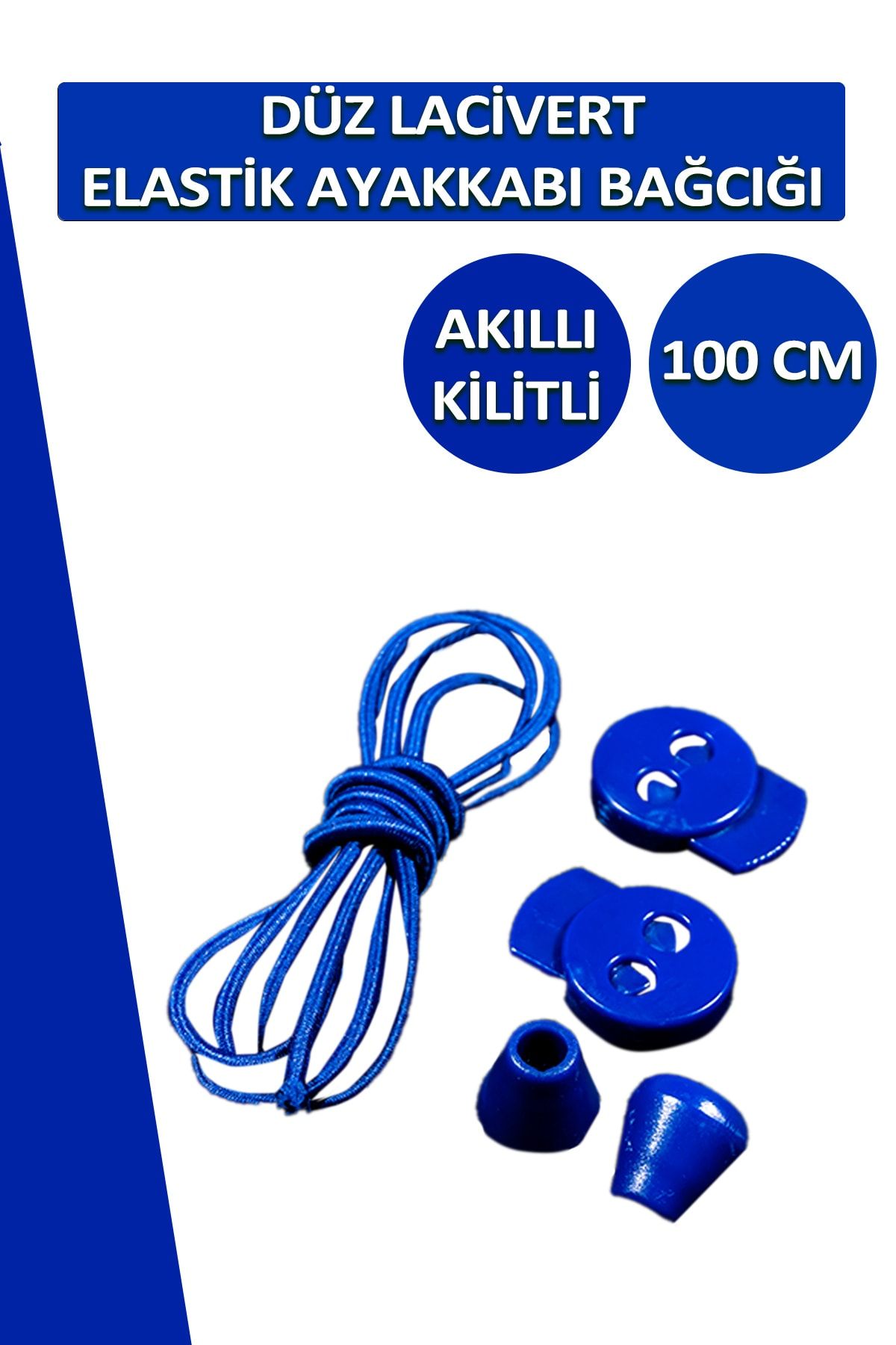 Dopar-Lucky Navy Blue Elastic Flat Shoelaces Smart Locking Laces 100 Cm 2