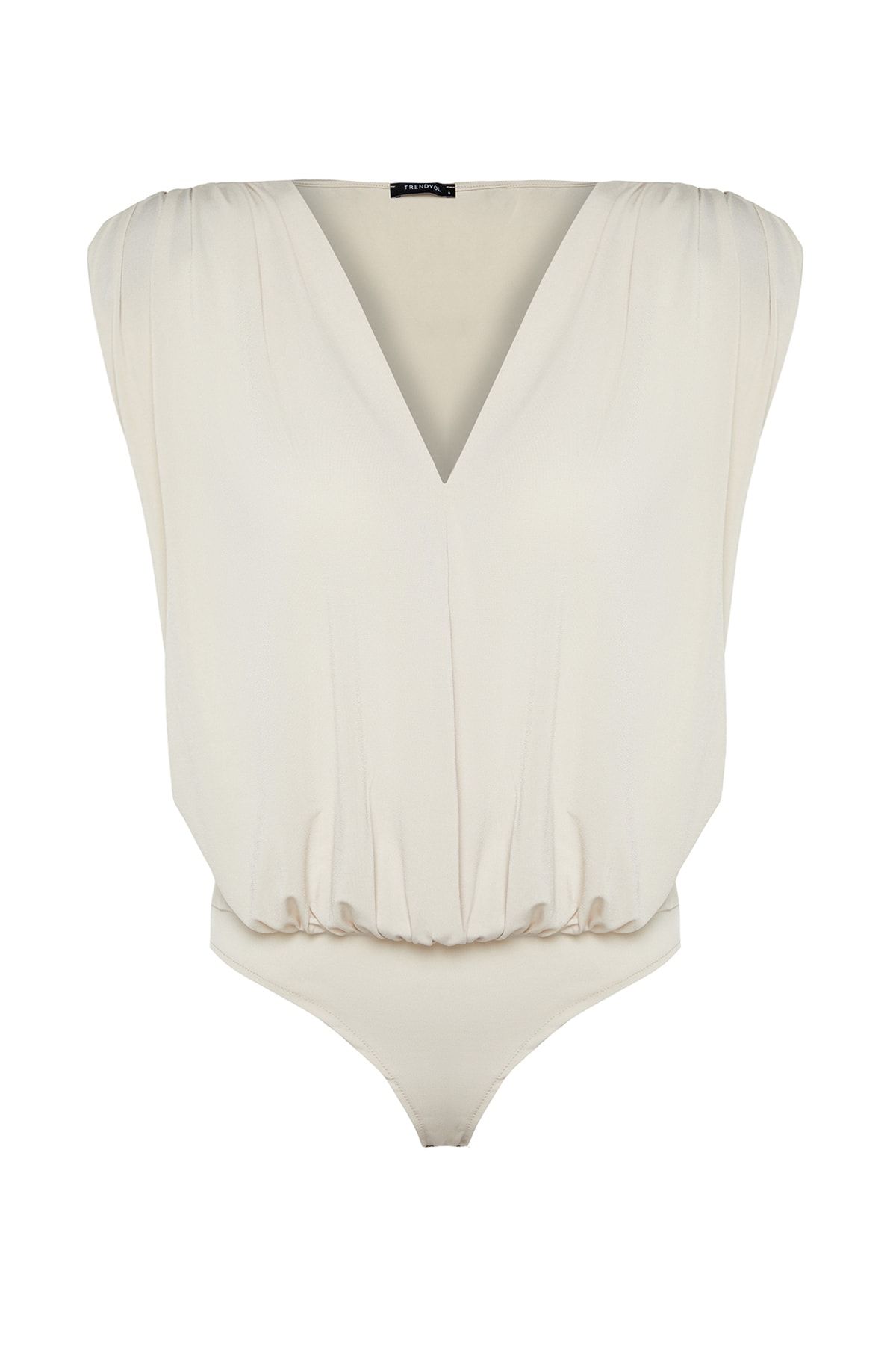 Trendyol Collection-Gepolsterter, zweireihiger Strickbody mit flexiblem Druckknopf, Stein TWOSS23BD00007 7