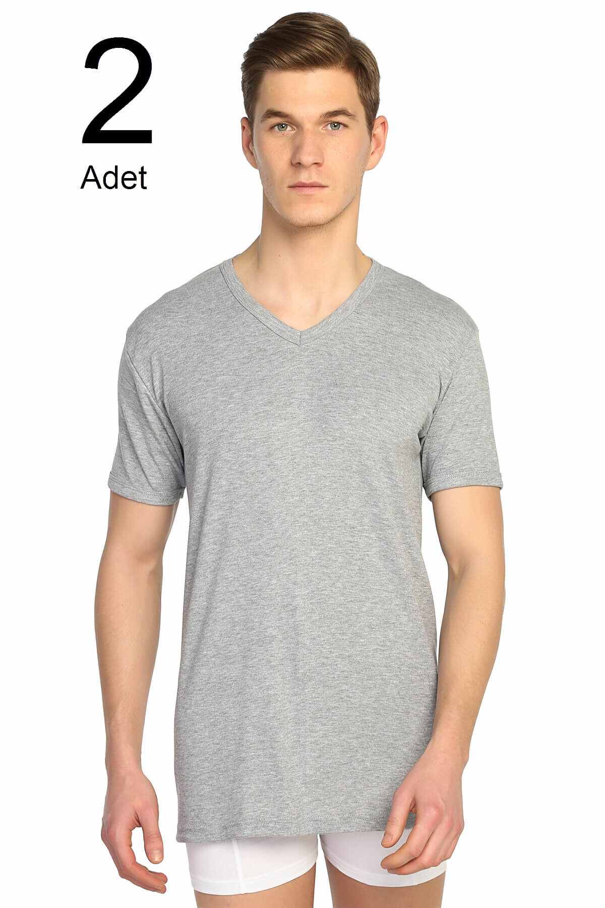 Tutku-Men's Gray 2 Pack Ribbed V-Neck Undershirt ELF568T0107CCM2 1