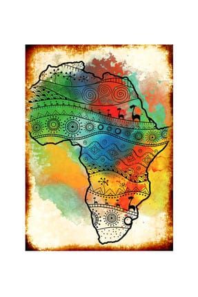50cmX70cm Ahşap Tablo Renkli Afrika Haritası dikey-4990-50-70