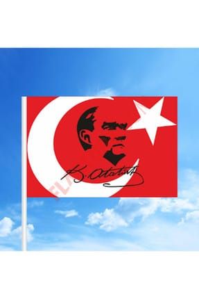 Atatürklü Türk bayrağı 30x45 cm Raşel Kumaş - Sopalı- 10 adet FL005661142