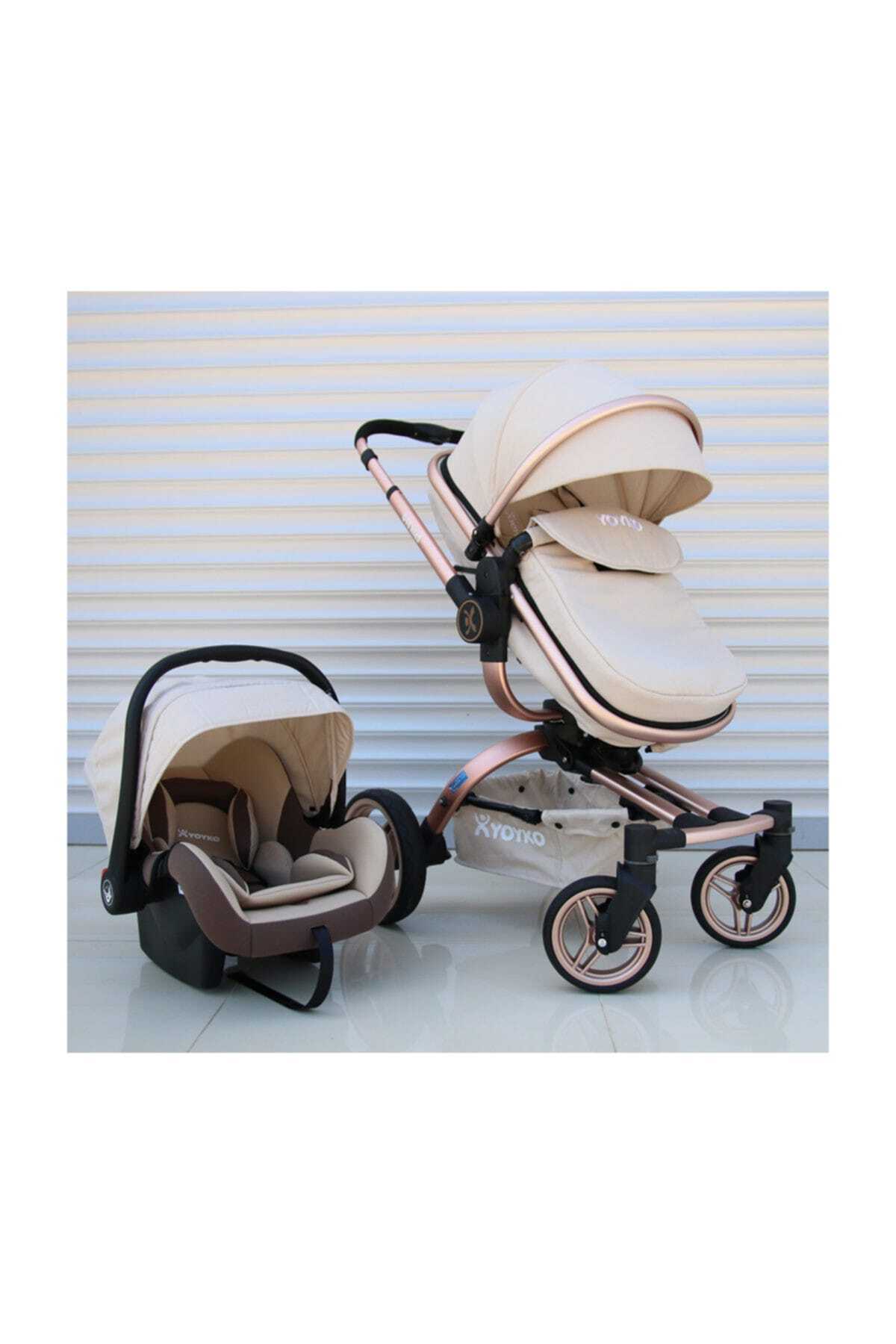 YOYKO 360 Derece Dönebilen Bebek Arabası 3 İn 1 Bej Rose Kasa / Fiyatı