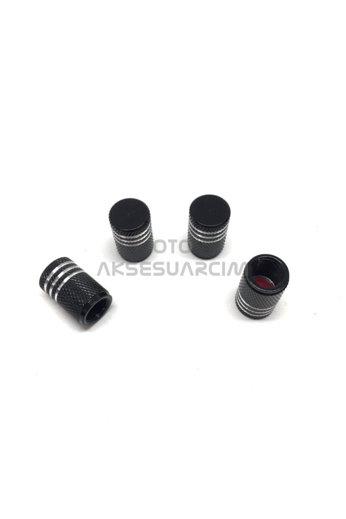 Oto Aksesuarcım Alüminyum Tırtıklı Yuvarlak Sibop Kapağı 4'lü Siyah