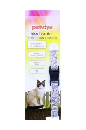 Simli Kadife Kedi Boyun Tasması Parlak Doku Gümüş PSKT-001
