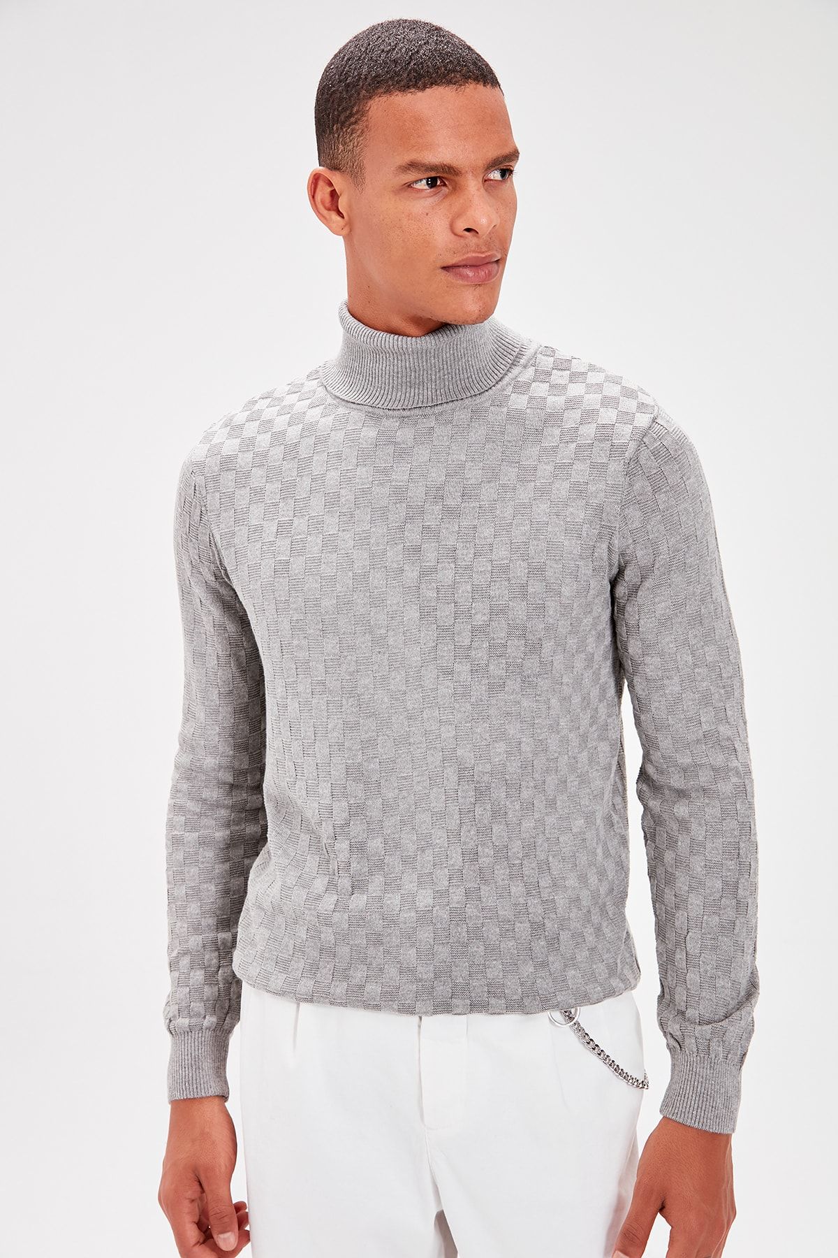 Trendyol Collection-Grauer Herren-Strickpullover mit Rollkragenpullover TMNAW20VK0004 6