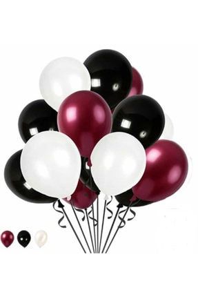 50 Adet Bordo - Beyaz- Siyah Karışık Renk Metalik Balon VP038
