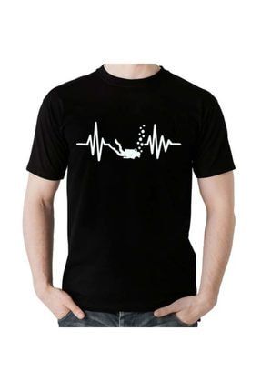Kalp Atışı Diving Siyah Erkek Dalış Tişört 1432