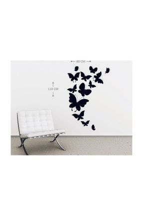 Uçuşan Kelebekler Siyah 2 Dekoratif Çok Amaçlı Duvar Sticker 80*110 cm. ARKSN001326