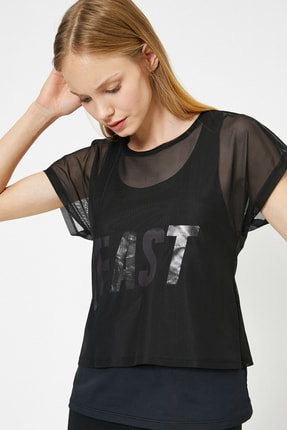 Kadın Siyah Tül Detayli T-Shirt 0KAK12937NK