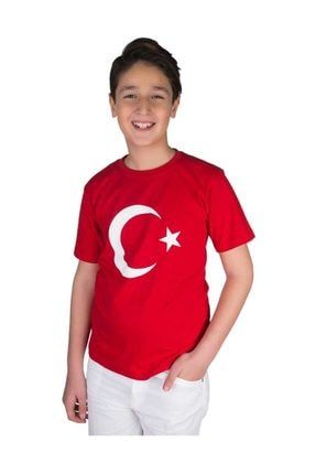 Kırmızı Bayrak Baskılı Çocuk Tişört 1453