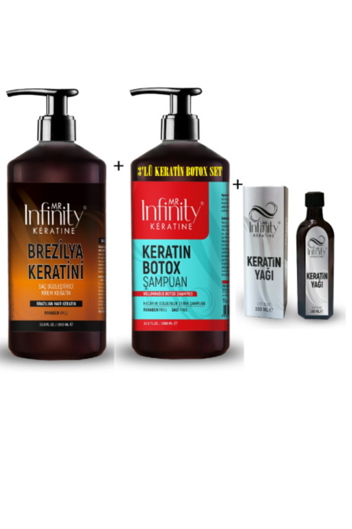 Infinty Exp Saç Düzleştirici Keratin Bakım 1000 ml + Keratin Bakım Şam Tuzsuz 1000 ml + Keratin Yağı — İNFİNTYEXPERT07