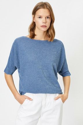 Kadın Mavi Sim Detayli T-Shirt 0YAK93267OT