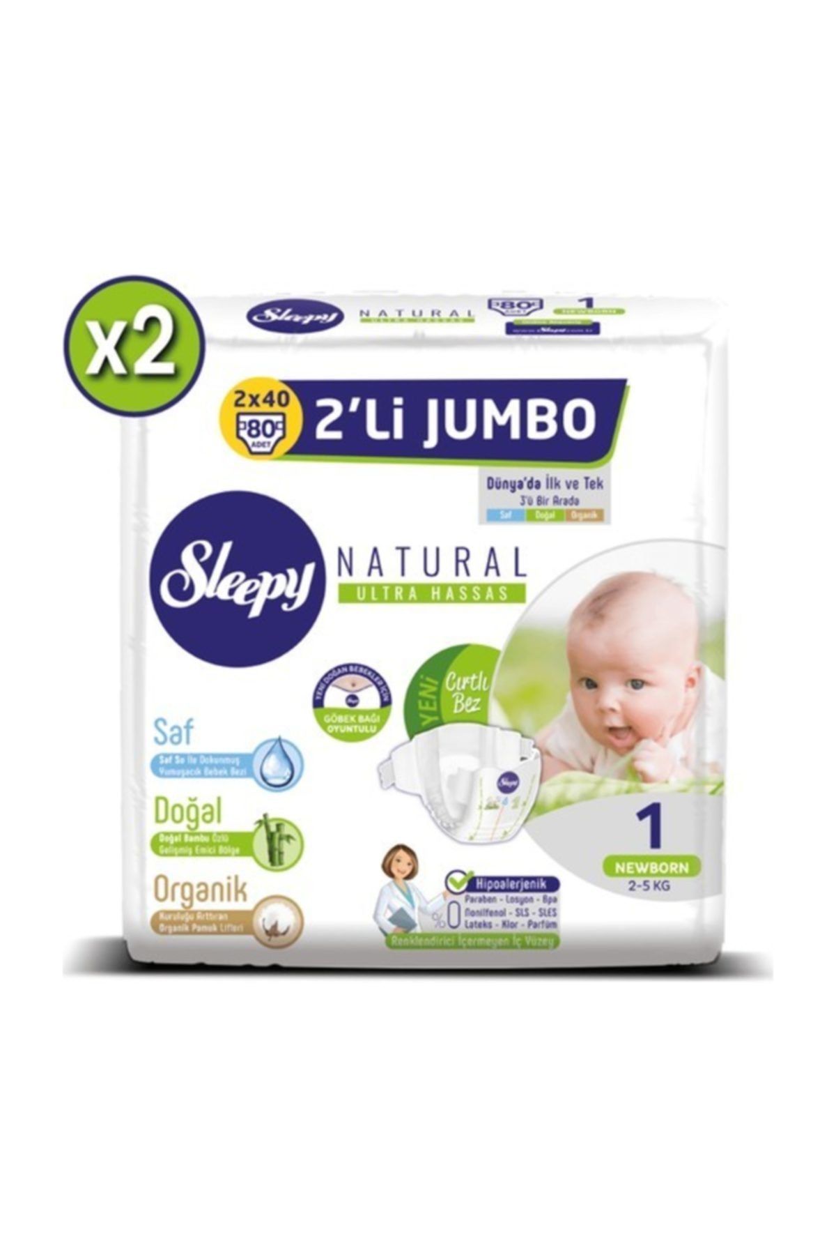 sleepy natural bebek bezi ikili jumbo 1 numara 80 x 2 160 adet fiyati yorumlari trendyol