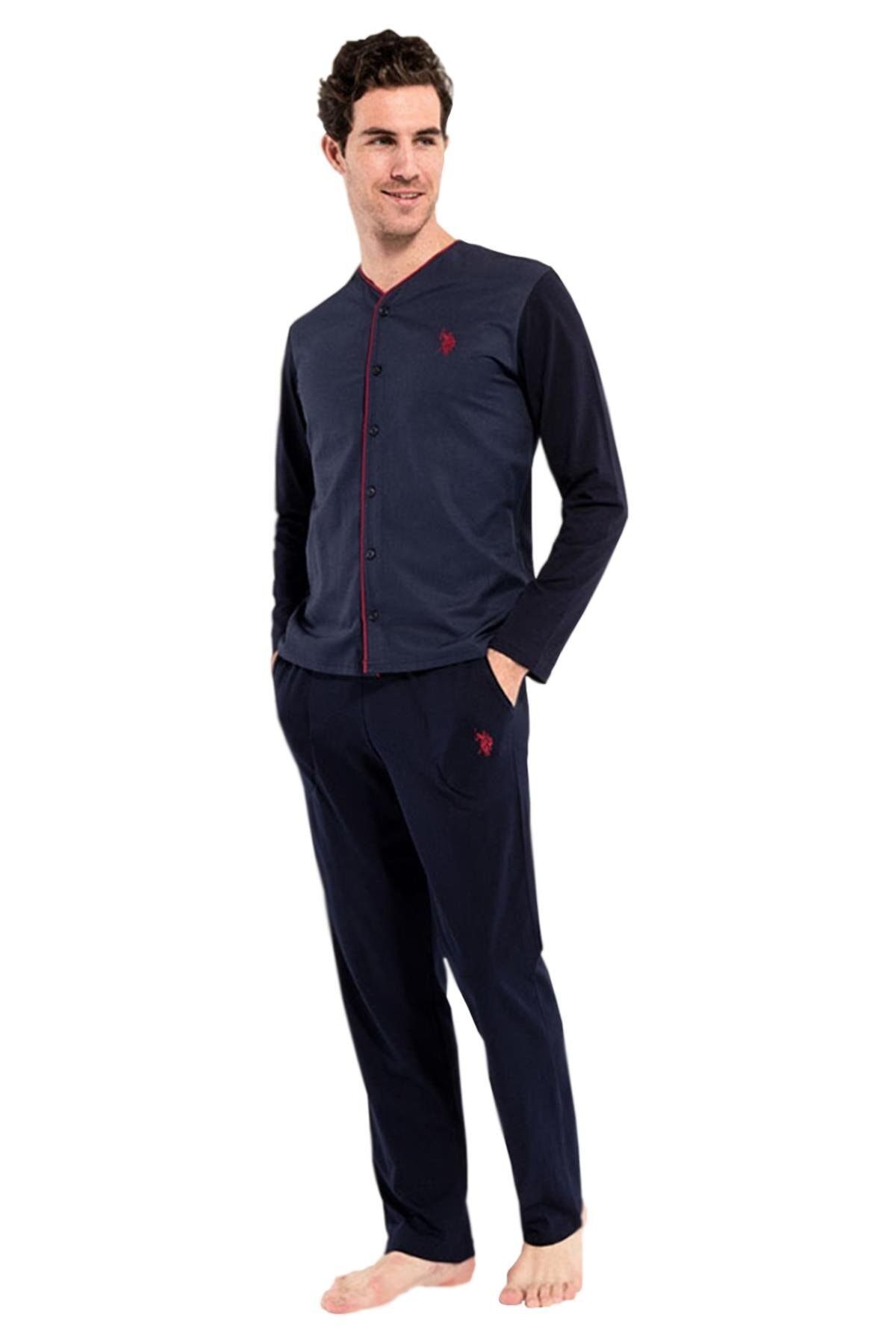 ست پیژامه آبی مردانه لباس خواب جهیزیه 5 پارچه سرمه ای U.S. Polo Assn.
