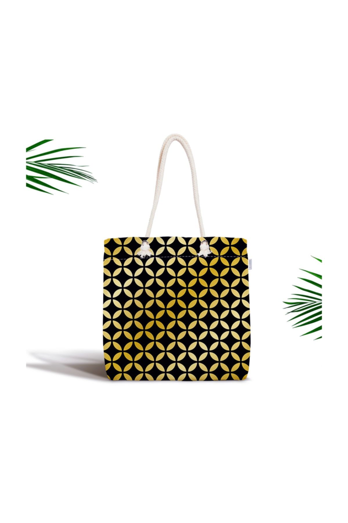 Realhomes Geantă Modernă Din Material Textil Cu Fermoar Cu Model Geometric Auriu Pe Fundal Negru Canta-3256 Femeie - One Size