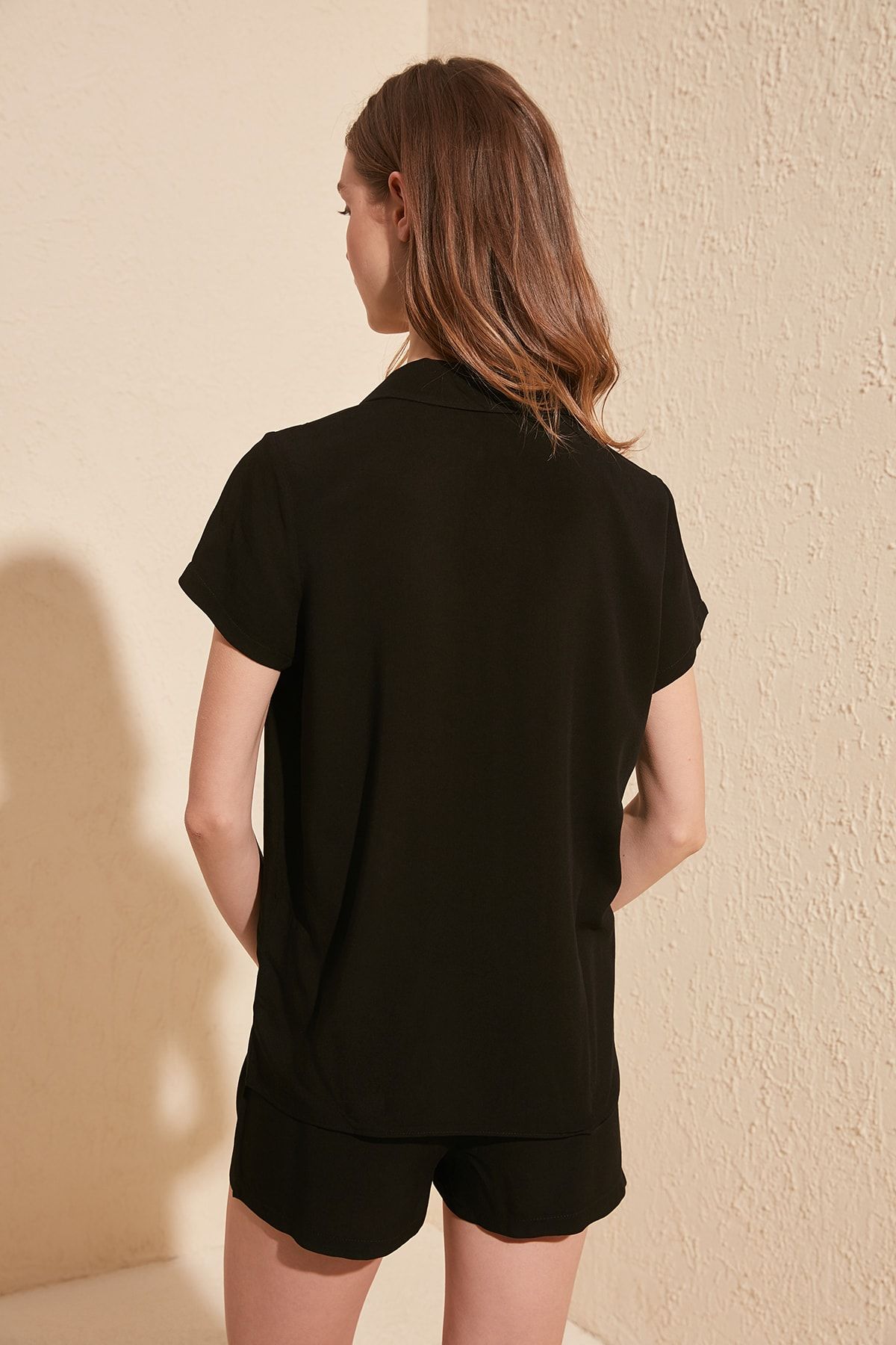 Trendyol Collection-Černá viskózová košile-šortky Tkané pyžamá THMSS19PT0004 14