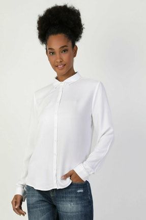 Basic Regular Fit Kadın Beyaz Uzun Kol Gömlek CL1048443