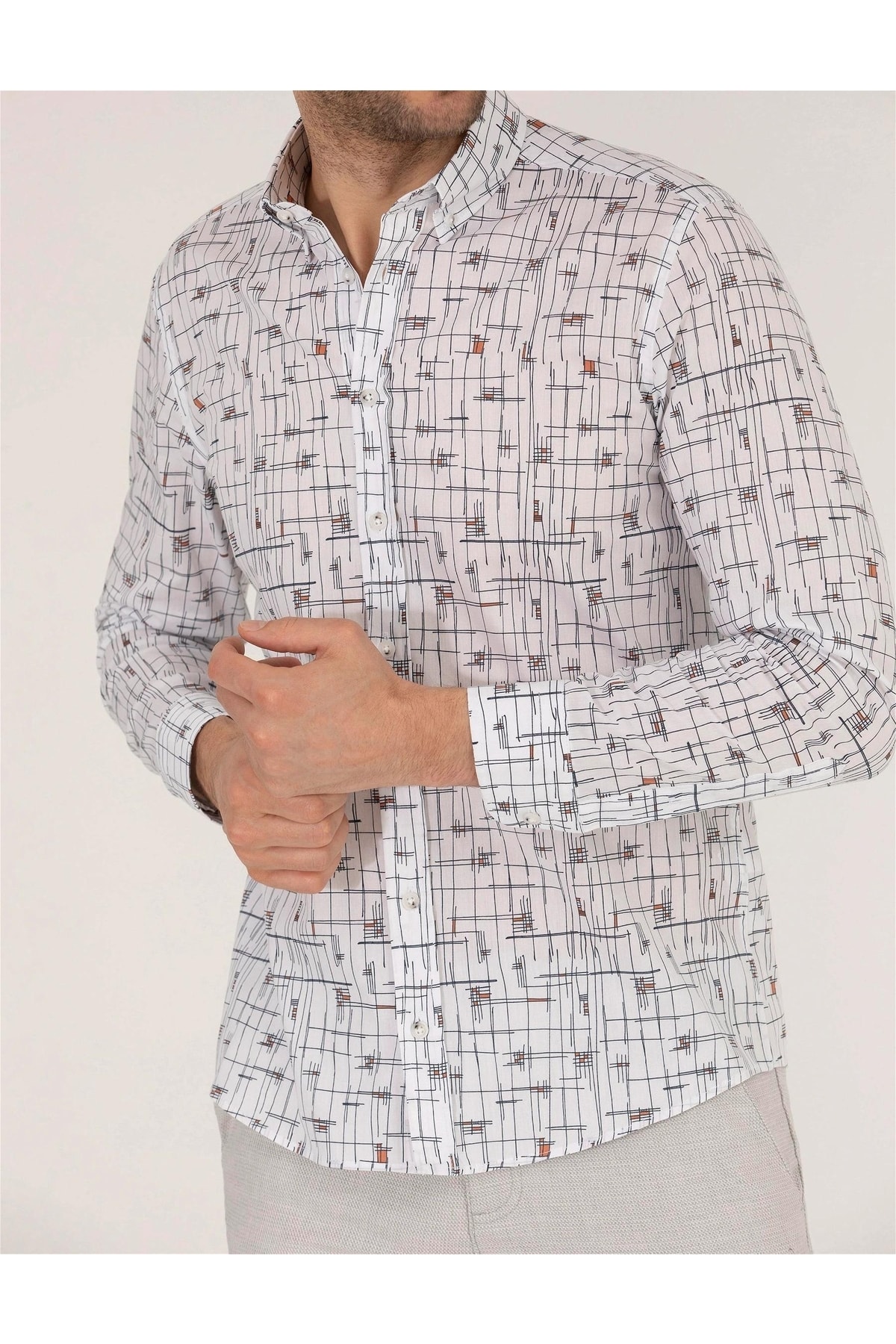 پیراهن مردانه سفید پیرکاردین | G021SZ011.000.1567290.VR205 اورجینال - تصویر 3