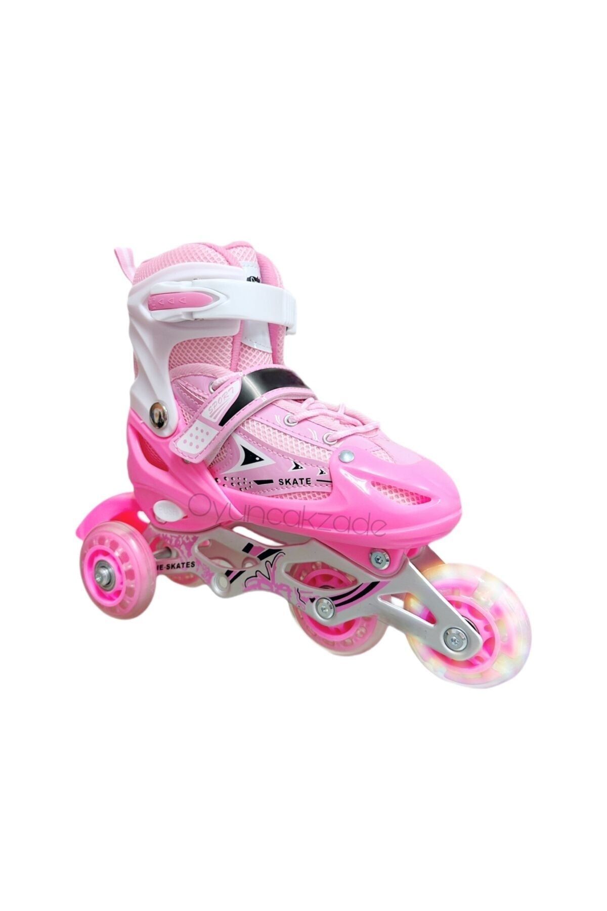 OyuncakZade Pembe Paten Çift Sıra Ayarlanabilir Işıklı Alüminyum Gövde Alıştırma Pateni Genç Çocuk Paten