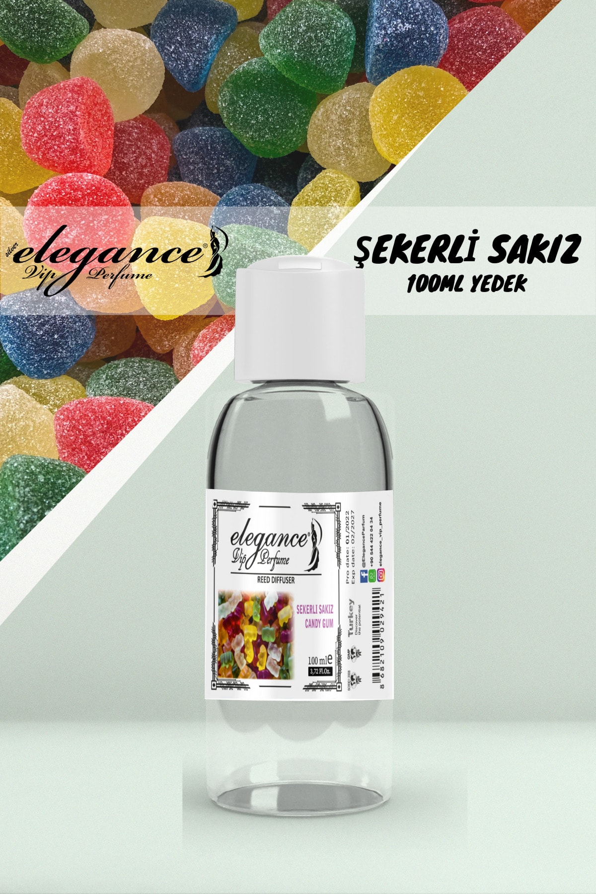 Özel Fiyat - Şekerli Sakız 100 ml - Yedek Dolum Şişesi Oda Kokusu Reed Diffuser