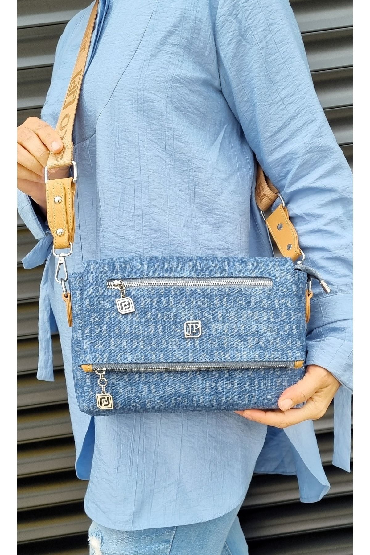 Denim online crossbody handbag