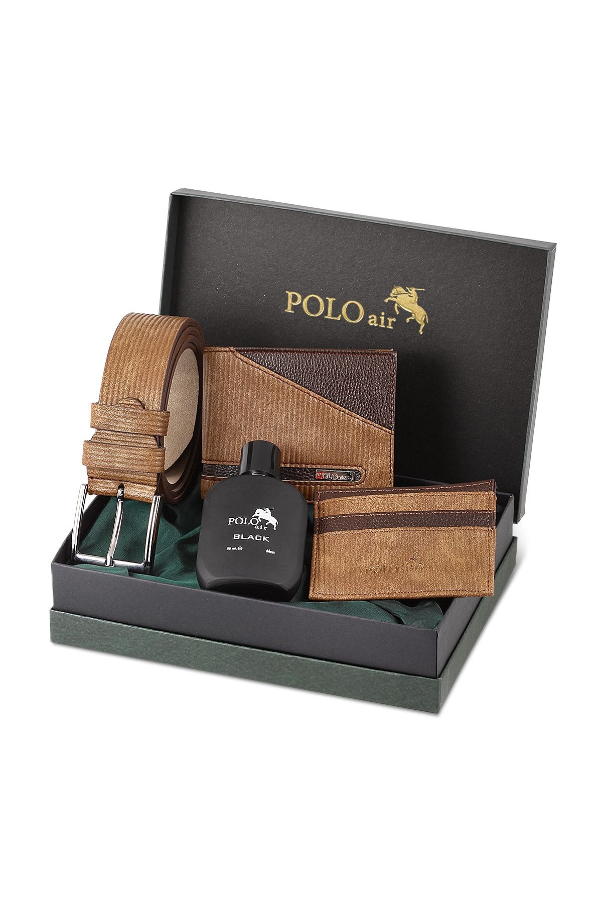 کیف پول مردانه الگوی جاده ای کمربند سر مجموعه عطر polo air