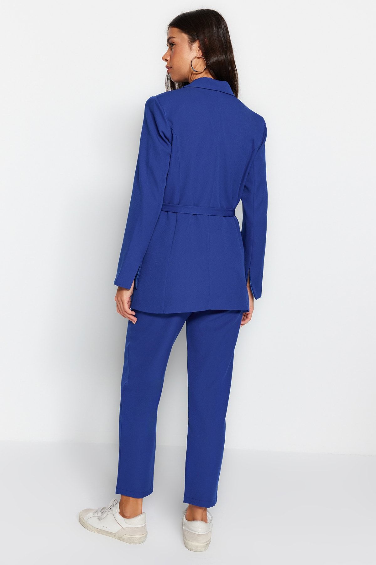 Trendyol Modest-Μπλε με κορδόνια με λεπτομέρεια γραμμή κρεπ σακάκι-παντελόνι υφαντό στο κάτω μέρος-top κοστούμι TCTSS23US00044 9