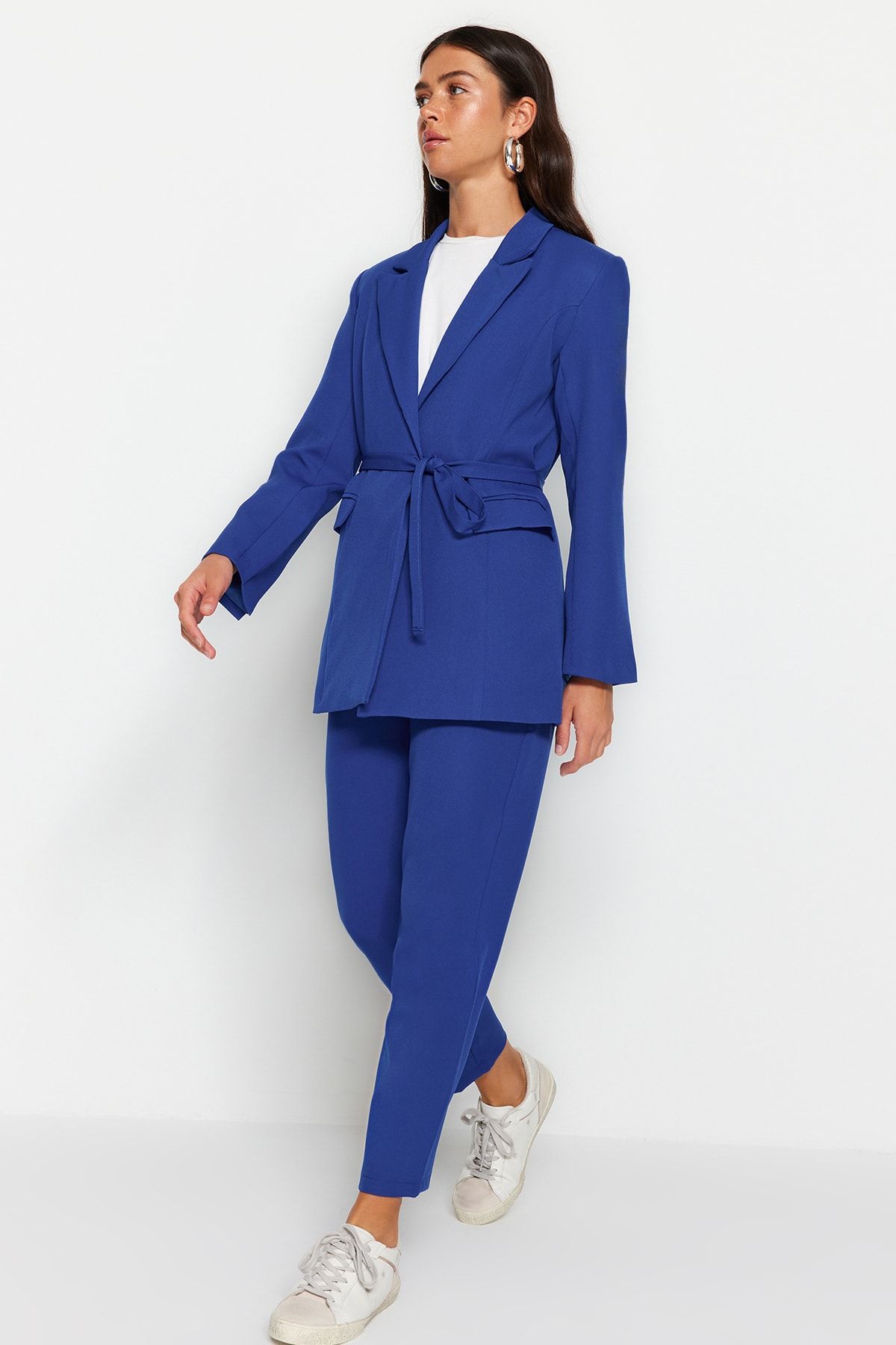 Trendyol Modest-Μπλε με κορδόνια με λεπτομέρεια γραμμή κρεπ σακάκι-παντελόνι υφαντό στο κάτω μέρος-top κοστούμι TCTSS23US00044 2