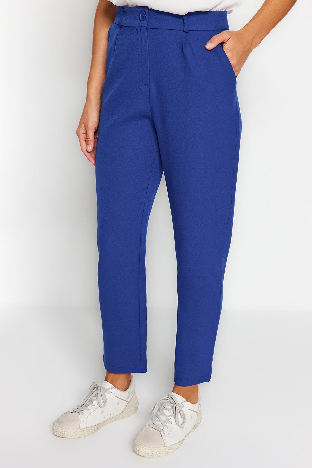 Trendyol Modest-Μπλε με κορδόνια με λεπτομέρεια γραμμή κρεπ σακάκι-παντελόνι υφαντό στο κάτω μέρος-top κοστούμι TCTSS23US00044 7