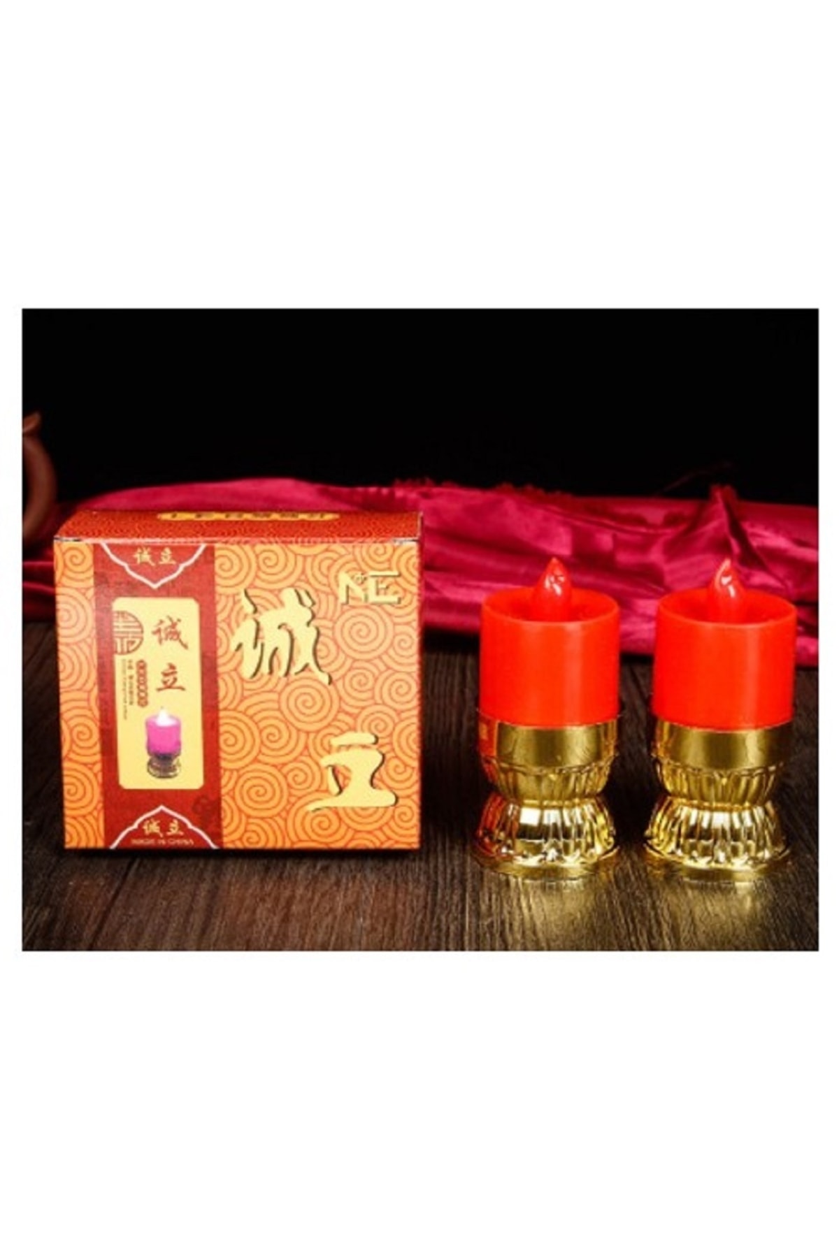Happyland 2'li Şamdan Led Mum Gold Ayaklı Kırmızı Şamdan Led Mum Kısa Kırmızı Led Şamdan Mum 2 Adet