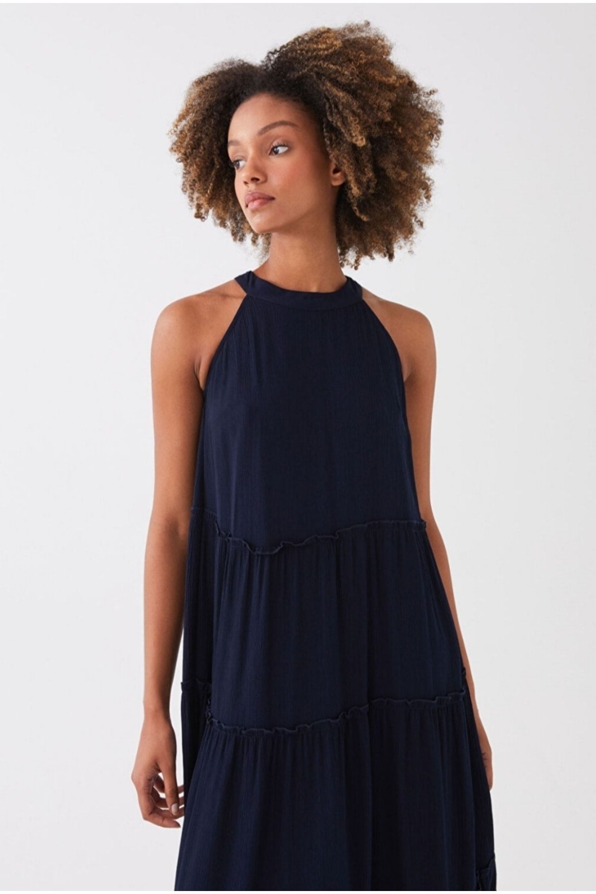 Lcw Casual Halter Yaka Düz Krinkle Kadın Elbise