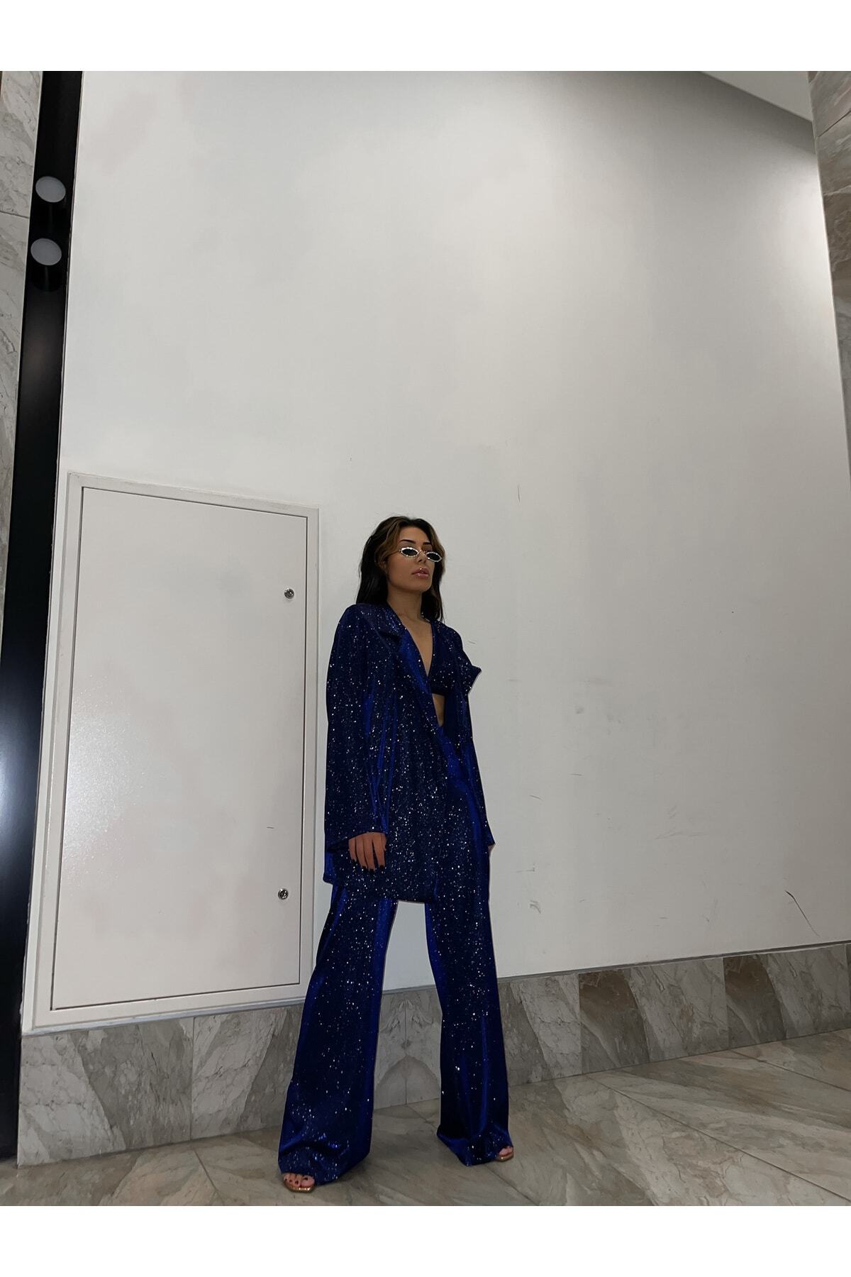 Gülşah Evecen  Özel Tasarım Simli Lacivert Bralet - Görsel 7