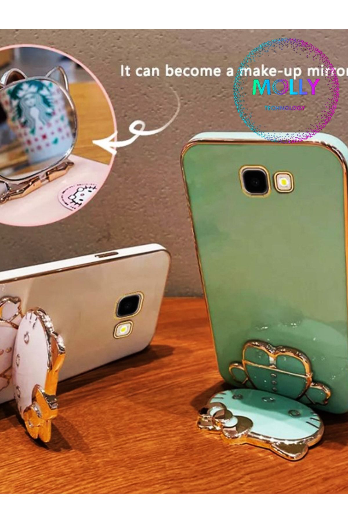 Samsung Galaxy J7 Prime Icin Rose Hello Kitty Standl Kenarlar Gold Detayl Luks Silikon K l f