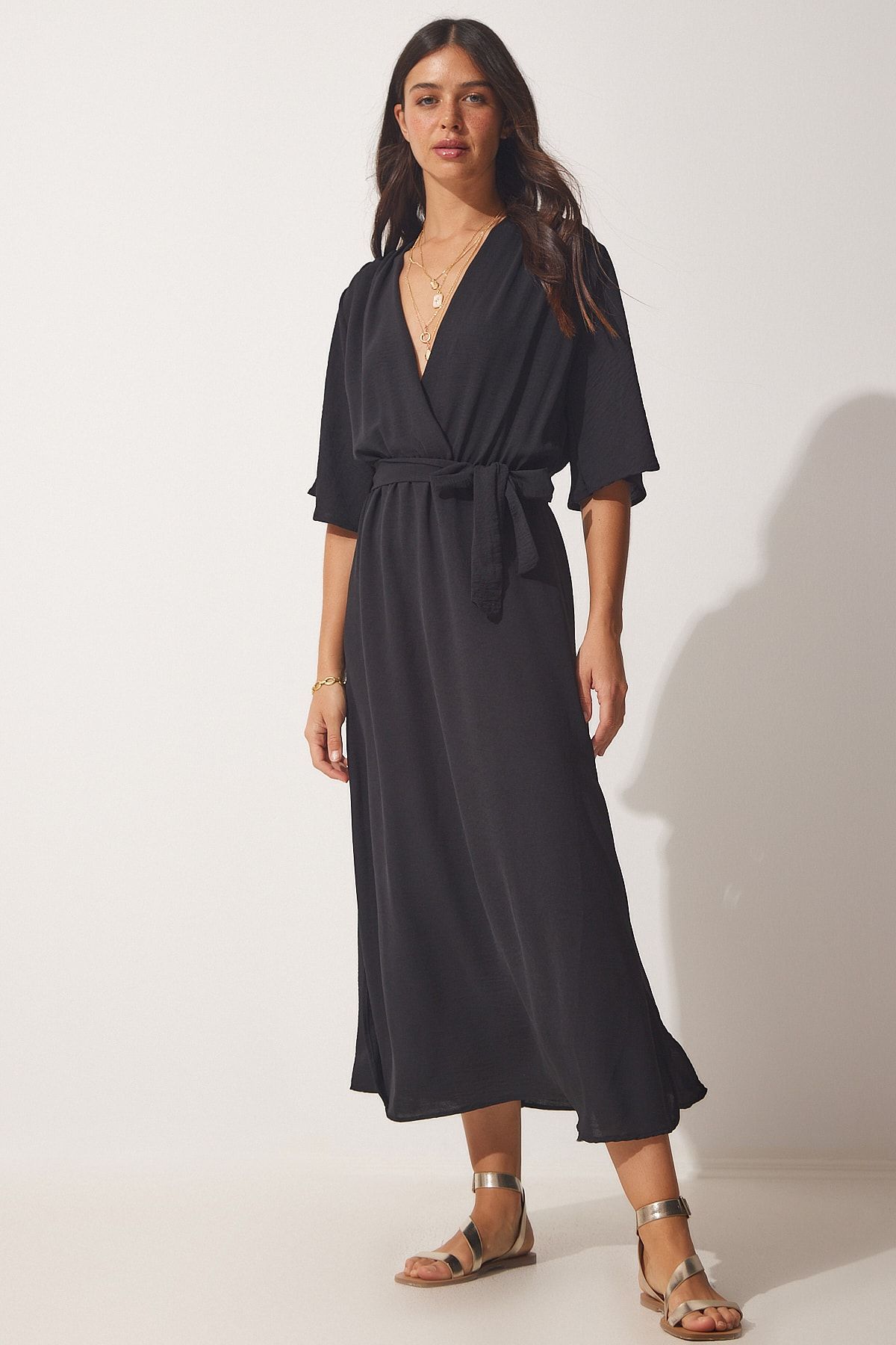 Deep v neck dress black clearance