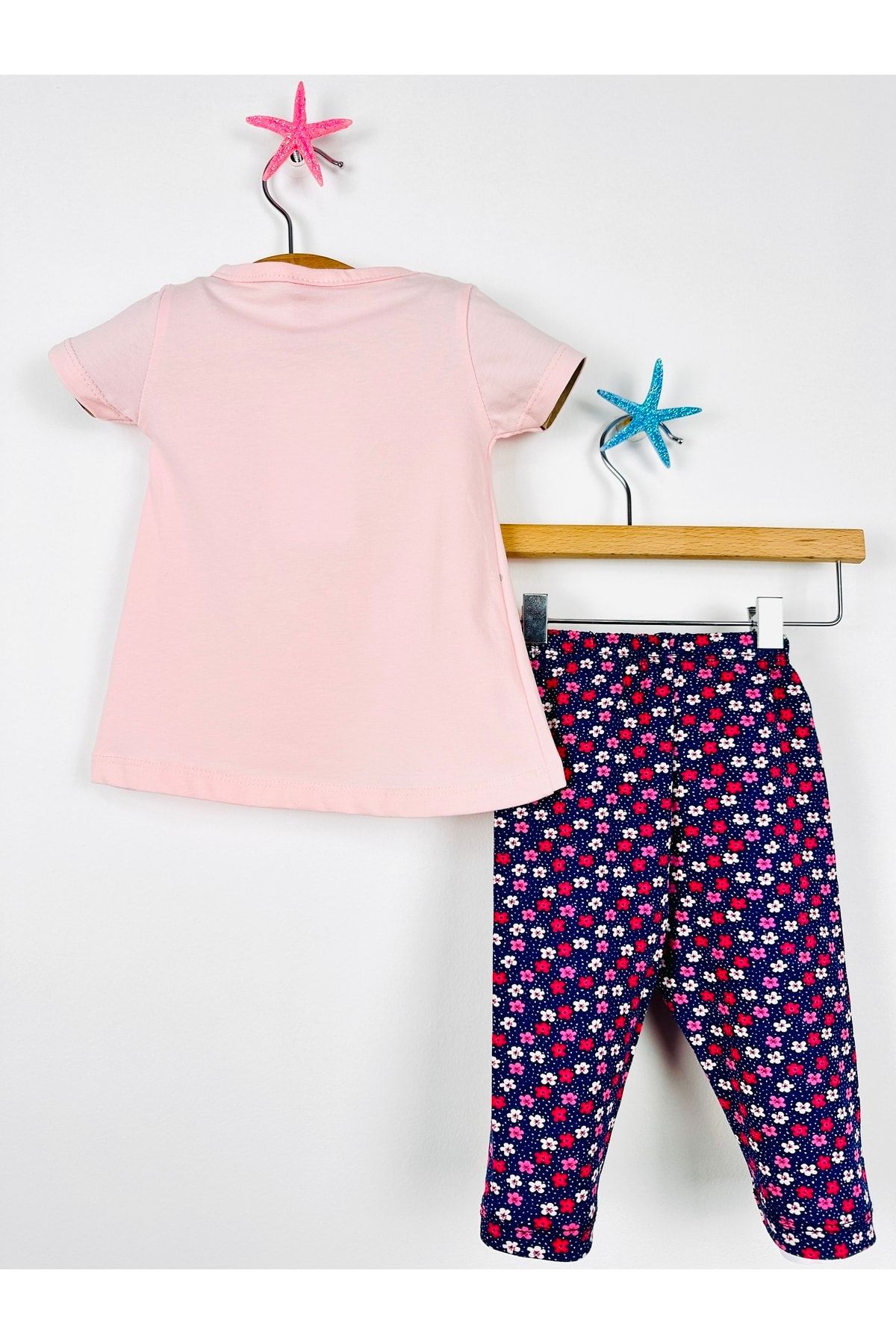 Ege Bebek Baby Girl Star Printed Summer Tights Top and Bottom Set 100 Cotton