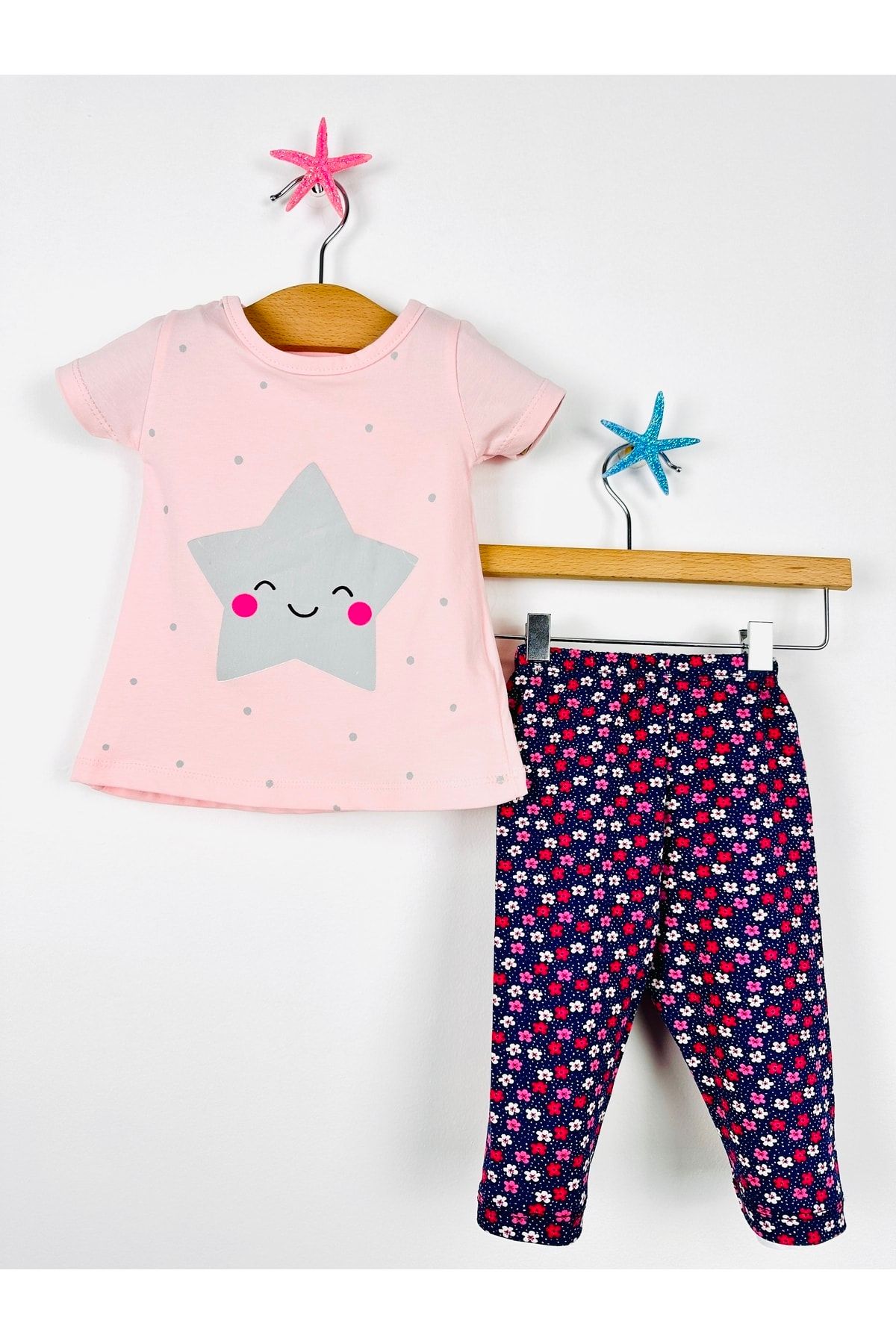Ege Bebek Baby Girl Star Printed Summer Tights Top and Bottom Set