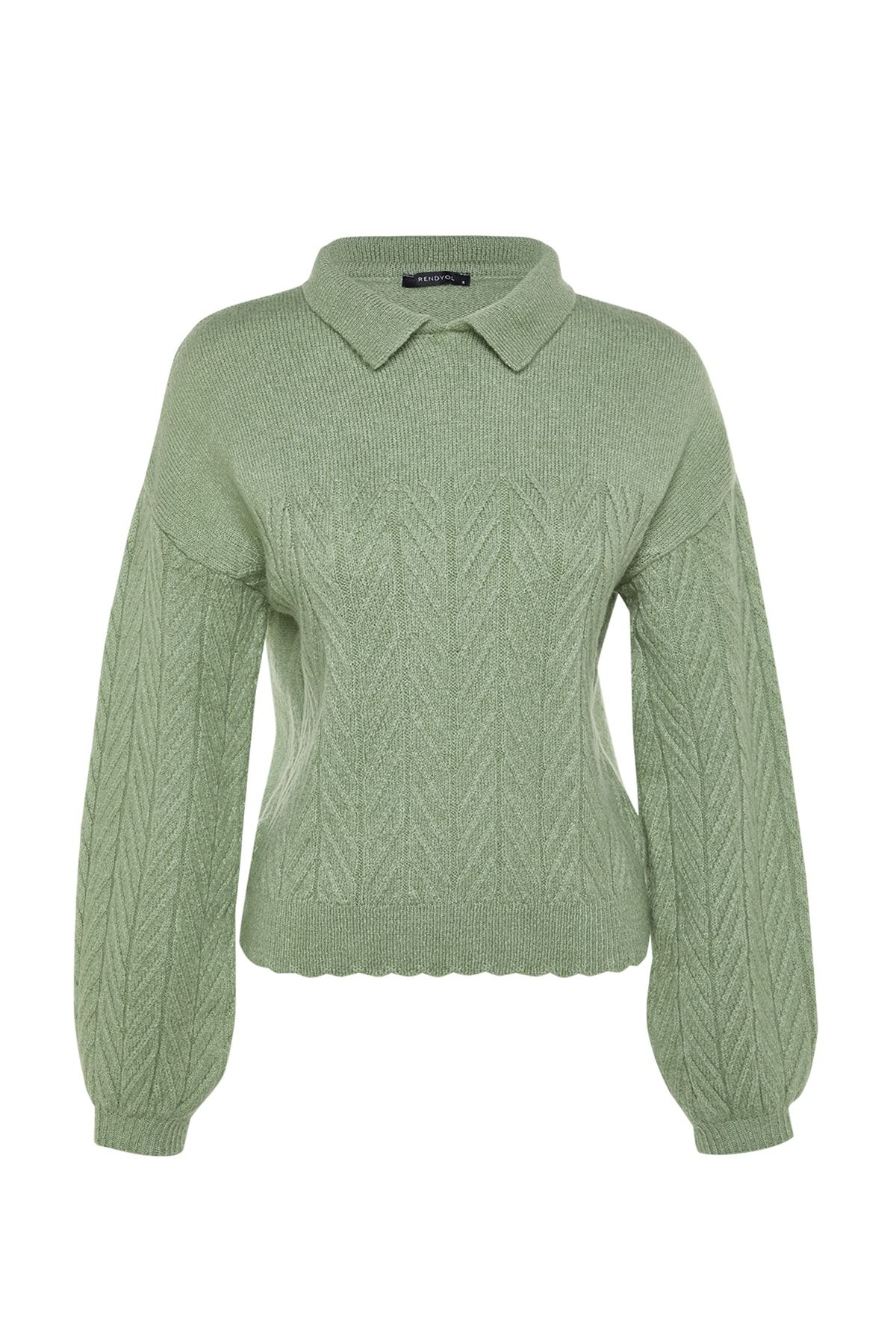 Trendyol Collection-Mint Wide Fit Soft Textured Hair Braided Knitwear Sweater TWOAW22KZ1620 6