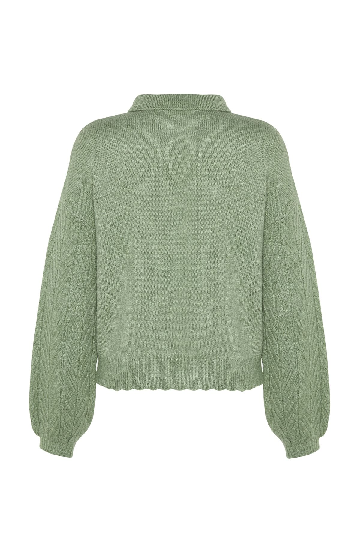 Trendyol Collection-Mint Wide Fit Soft Textured Hair Braided Knitwear Sweater TWOAW22KZ1620 8
