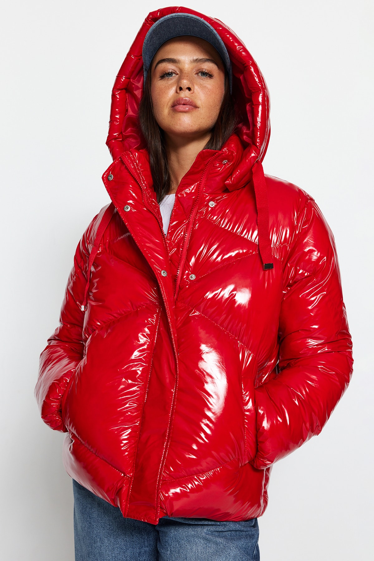 Red and black puffer clearance
