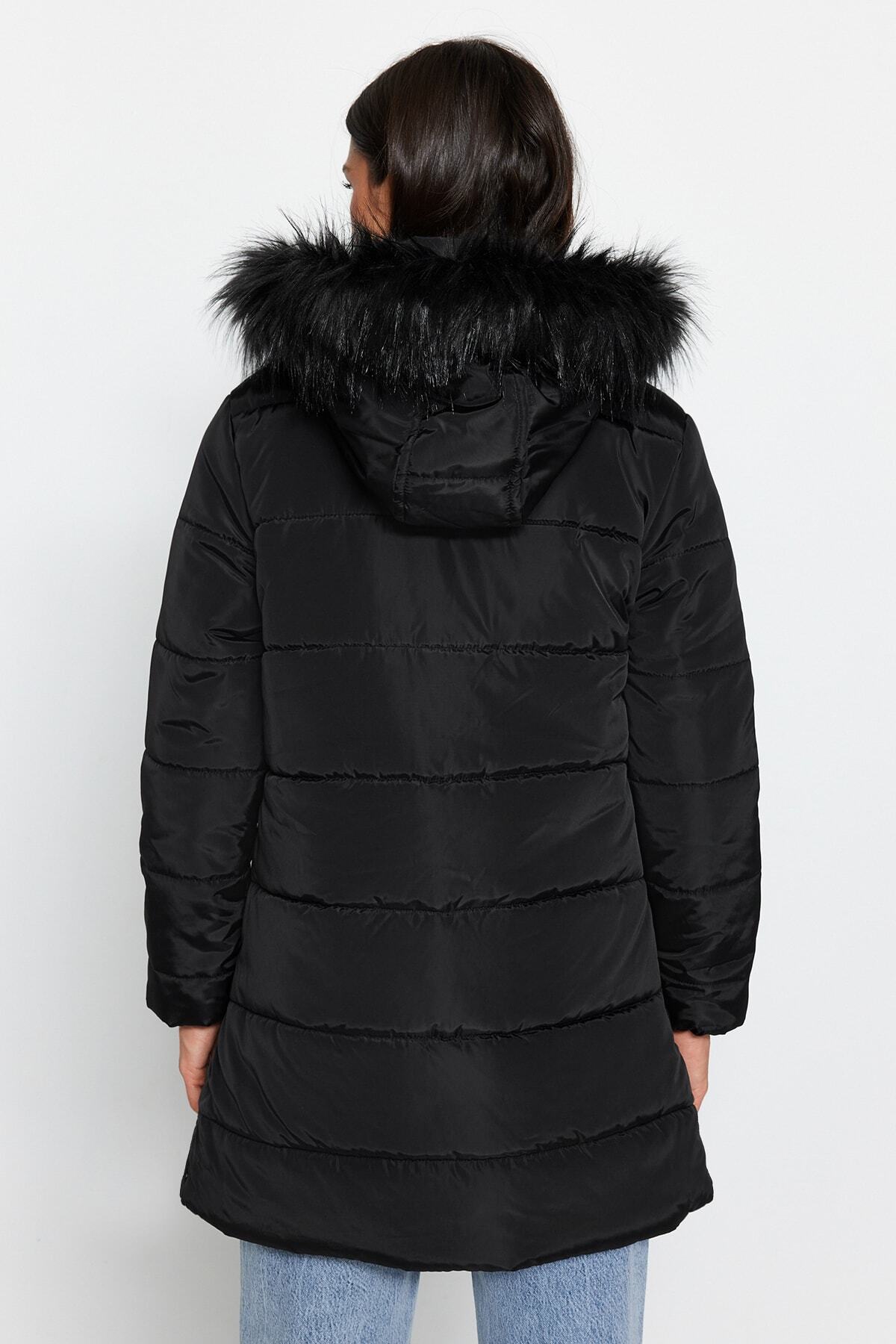 Trendyol Collection-Schwarzer, wasserdichter Parka mit Pelzkapuze, gesteppte Pufferjacke TWOAW24MO00075 6