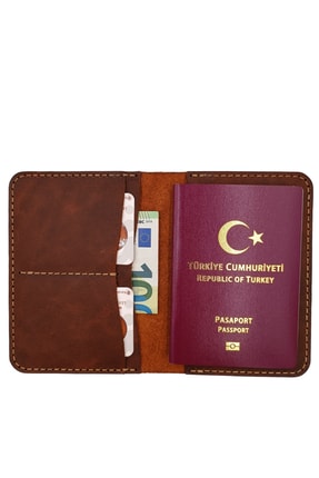 Minimalim Leather Craft Pasaport & Seyahat Cüzdan Kılıfı Hakiki Deri El Yapım...