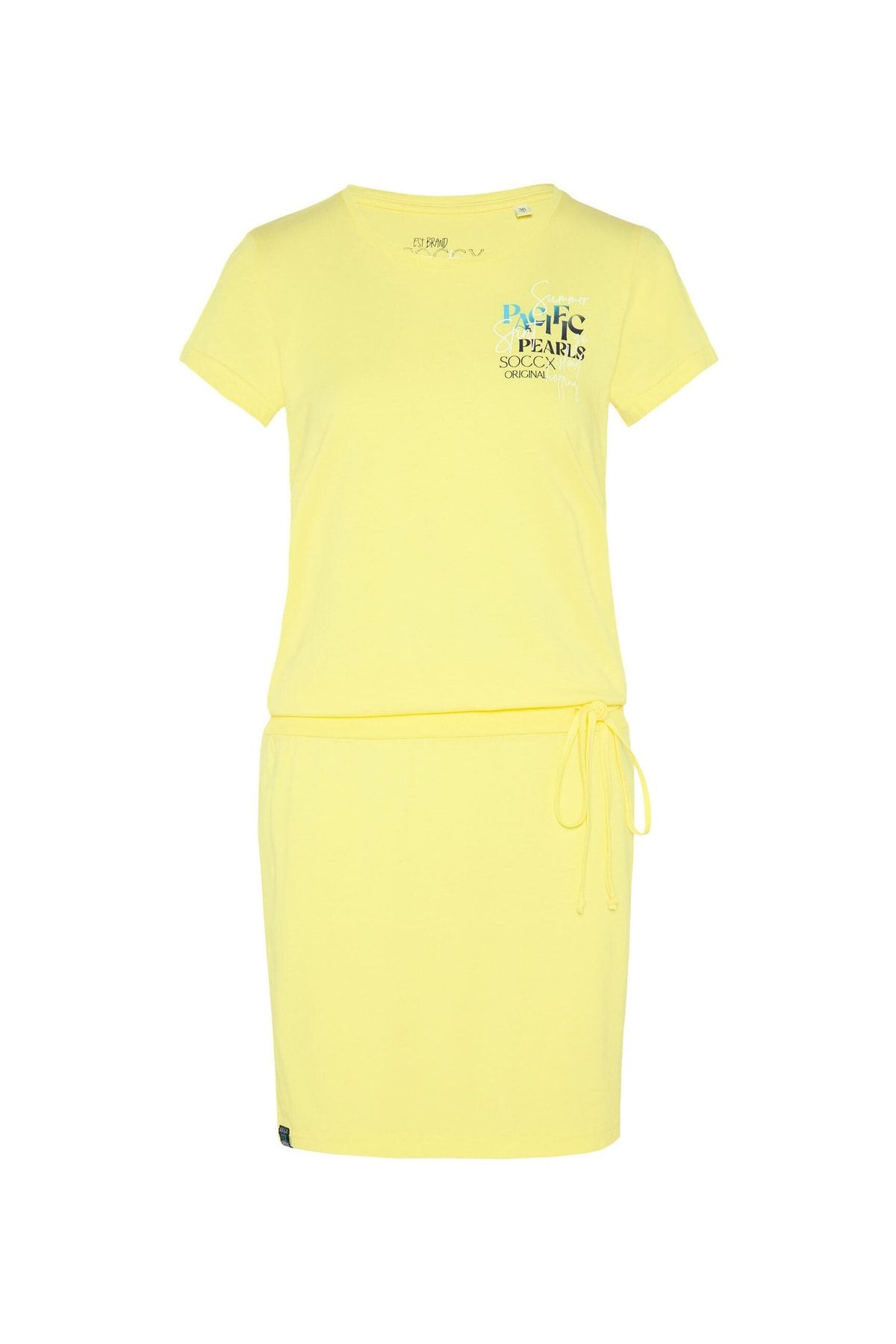Soccx kleid T-Shirt-Kleid Trendyol Label - und geripptem Rundhalsausschnitt Print mit Taillenbund