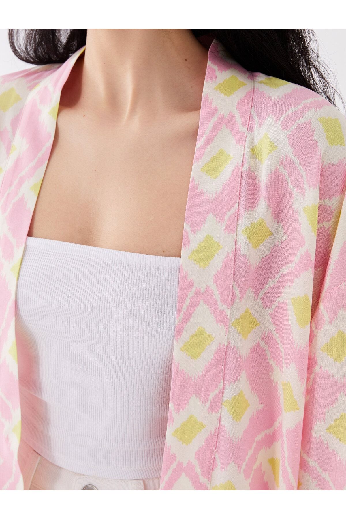 Şal Yaka Desenli Oversize Kadın Kimono