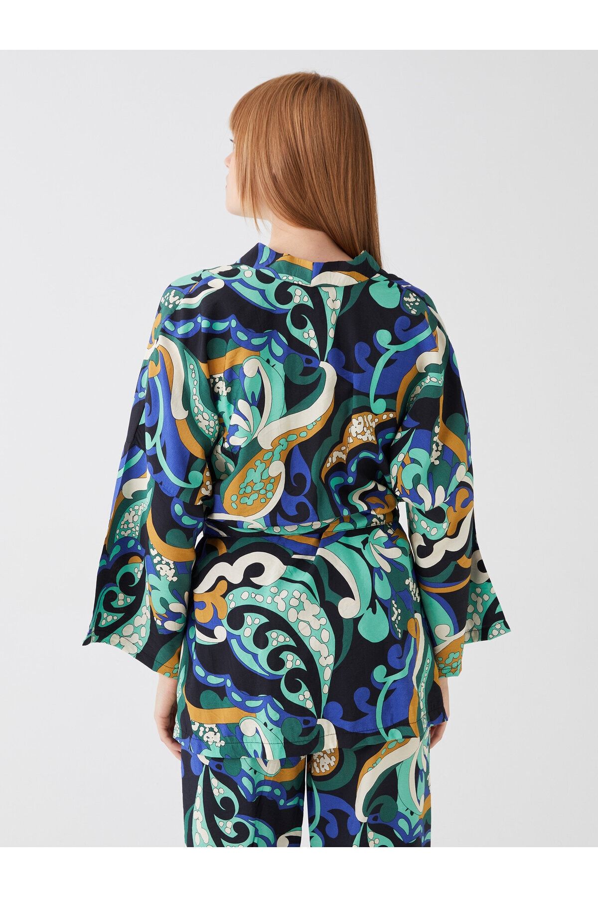 Şal Yaka Desenli Oversize Kadın Kimono