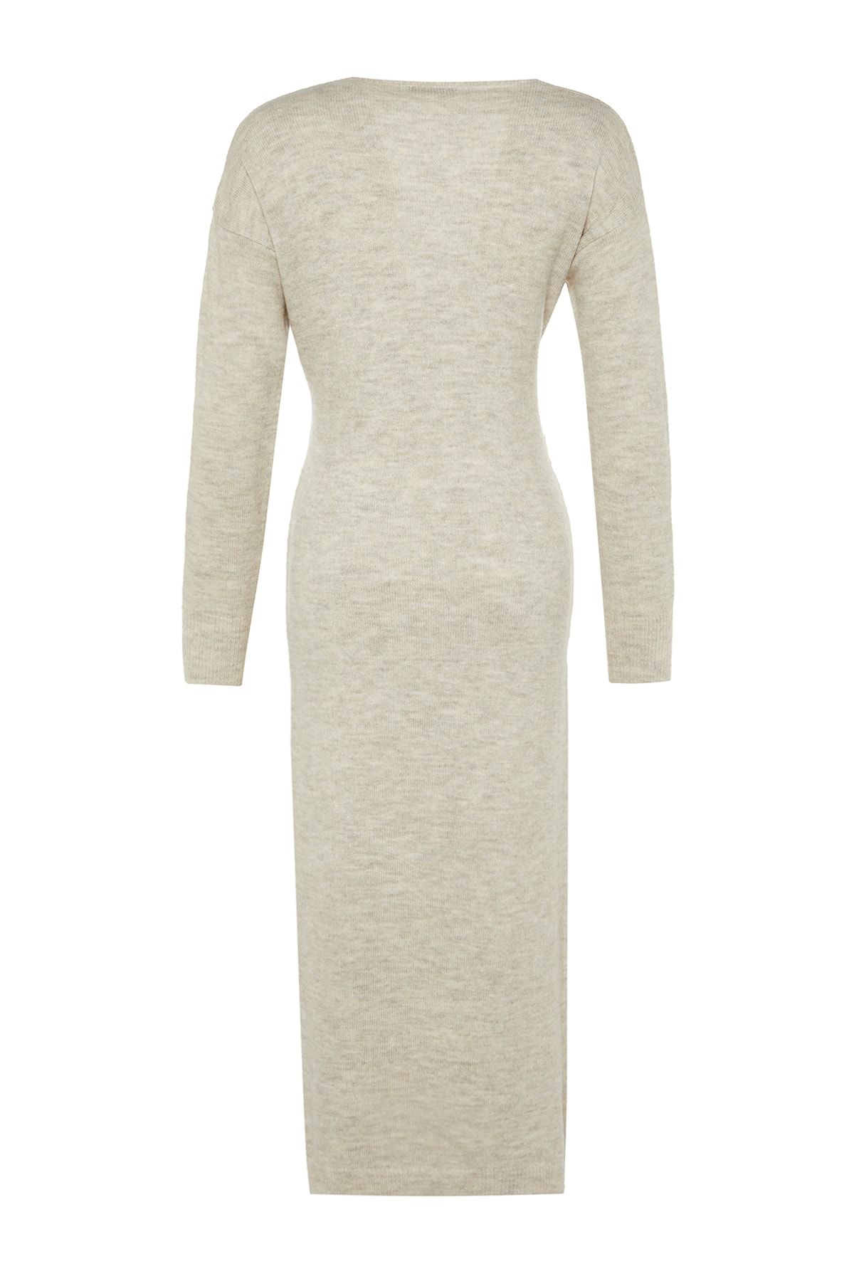 Trendyol Collection-Pletené šaty se zavazováním s dvojitým límcem Midi - Stone Texture Twoaw21El0260 8
