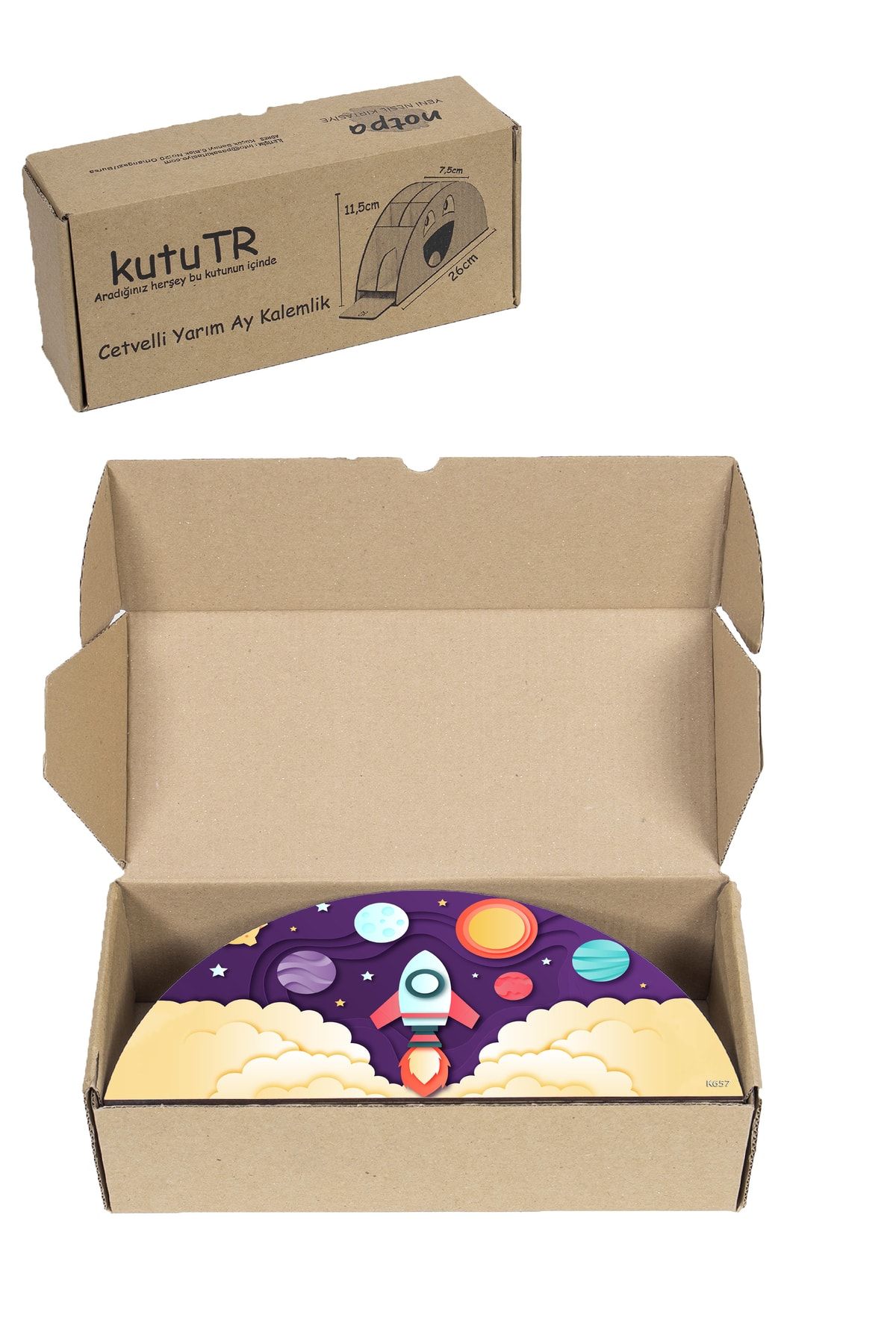 kutuTR-Wooden Vip Astronaut And Space Rainbow Ruled Desktop Pen Holder Organizer Assembled Boxed 8